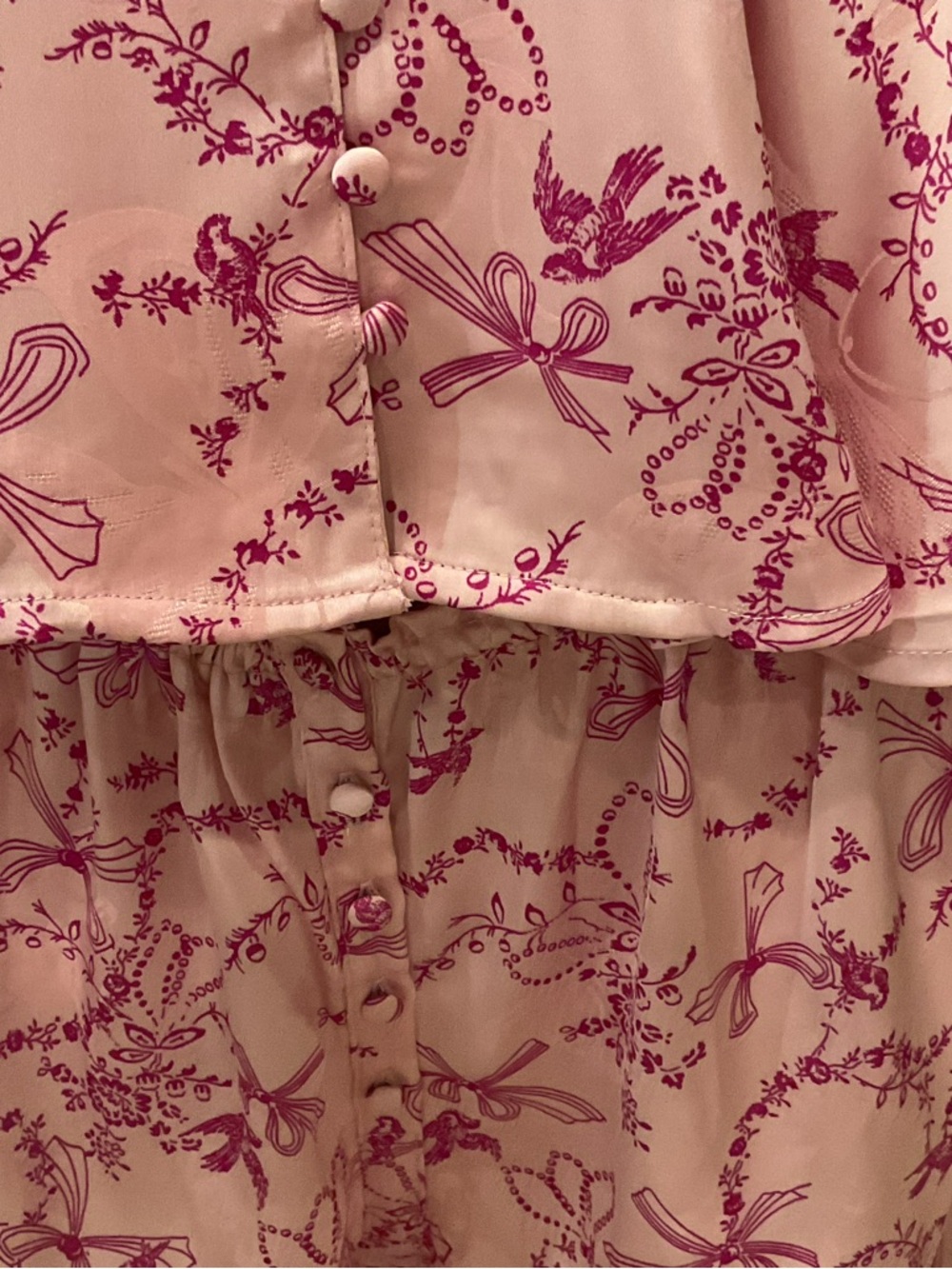 Free People Pink Floral Bow Print Satin Pajama Set - Picture 5 of 11